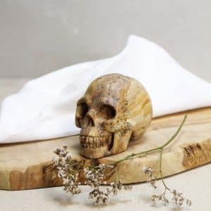 Skull Picture Jaspis, ER ZIJN ZO'N 30 TOT 50 SOORTEN JASPIS DUS WE HOUDEN HET HIER BIJ DE ALGEMENE WERKING. ALLE SOORTEN JASPIS GEVEN DAADKRACHT EN DOORZETTINGS- VERMOGEN, ZE ZORGEN VOOR WILSKRACHT EN HELPEN JE OM GESTELDE DOELEN TE BEHALEN. JASPIS WERKT AARDEND EN BESCHERMEND. DE STEEN WERKT GOED VOOR MENSEN DIE ONZEKER OF ANGSTIG ZIJN. TEGEN BLAASSTENEN, INFECTIES, MAAGPIJN EN NIERONTSTEKING. GOED VOOR DE SPIJSVERTERING EN DE REUK. RODE JASPIS HELPT KINDEREN RUSTIGER TE WORDEN BIJ SPANNINGEN. MEDITATIE: V WATER: V KIND: V ZON: V